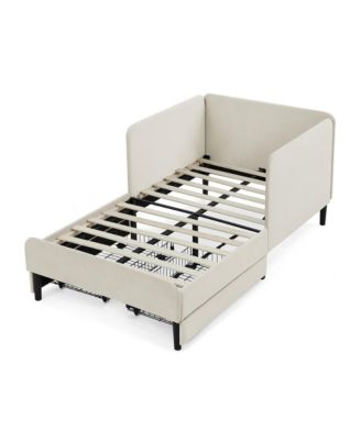 Twin Upholstered Platform Bed Frame w/ 2 Storage Drawers