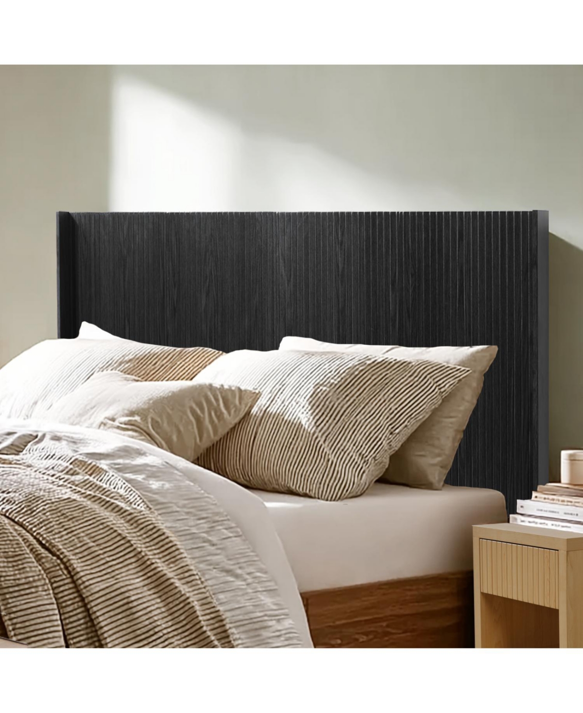 Streamdale Furniture Black Oak Queen Headboard - Fluted Panel, Modern Farmhouse