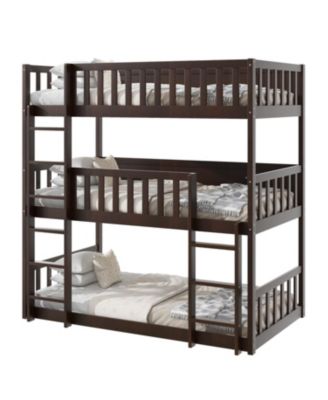 Twin Triple Bunk Bed, Ladders, Guardrails, Espresso