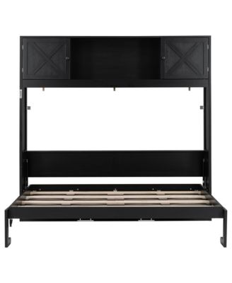 Full Size Murphy Bed with Storage Cabinets, Black