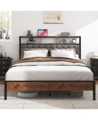 Queen Bed Frame Headboard, USB Ports, Under-Bed Storage