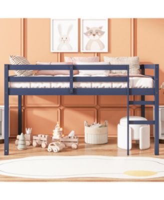 Solid Wood Twin Loft Bed with Ladder - Blue