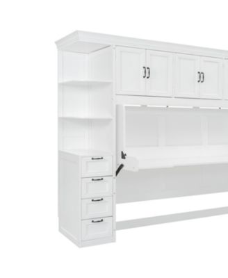 Twin Size Murphy Bed Wall Bed with Wardrobe, Cabinet and Desk