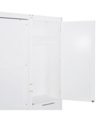 Queen Murphy Bed with Closet, Drawers & Shelves - White