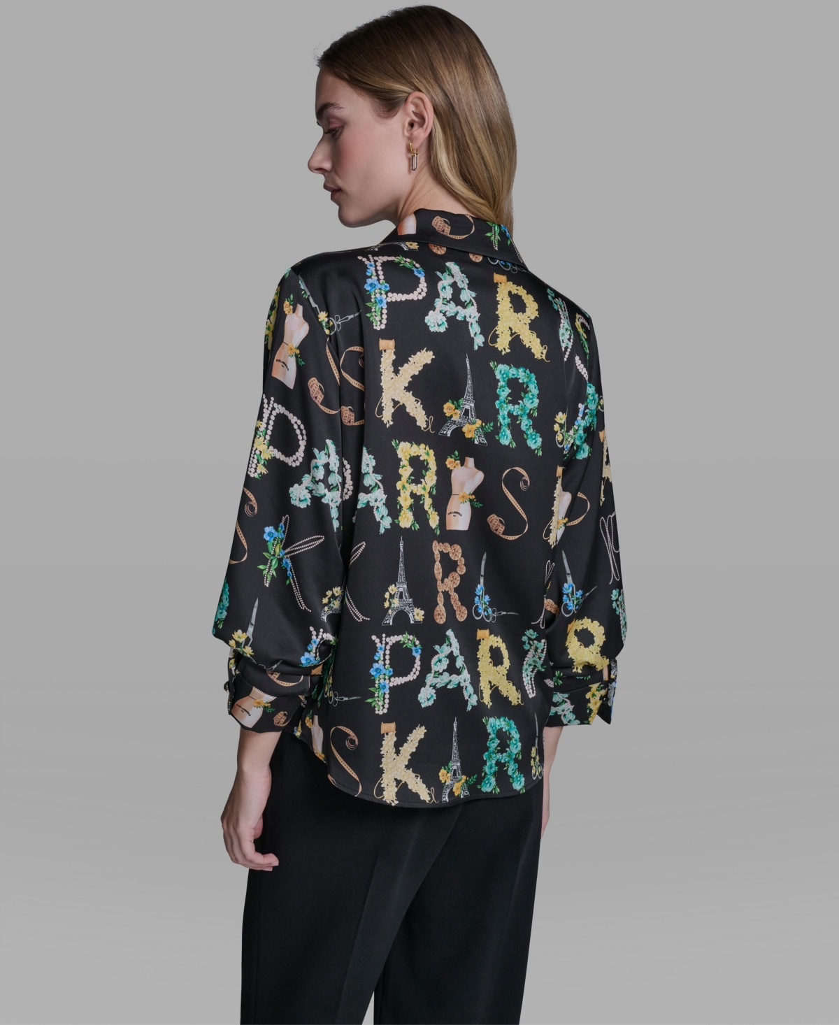 Karl Lagerfeld Paris Women's Printed 3/4-Sleeve Top