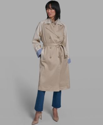 Women's Color Block Collared Trench Coat