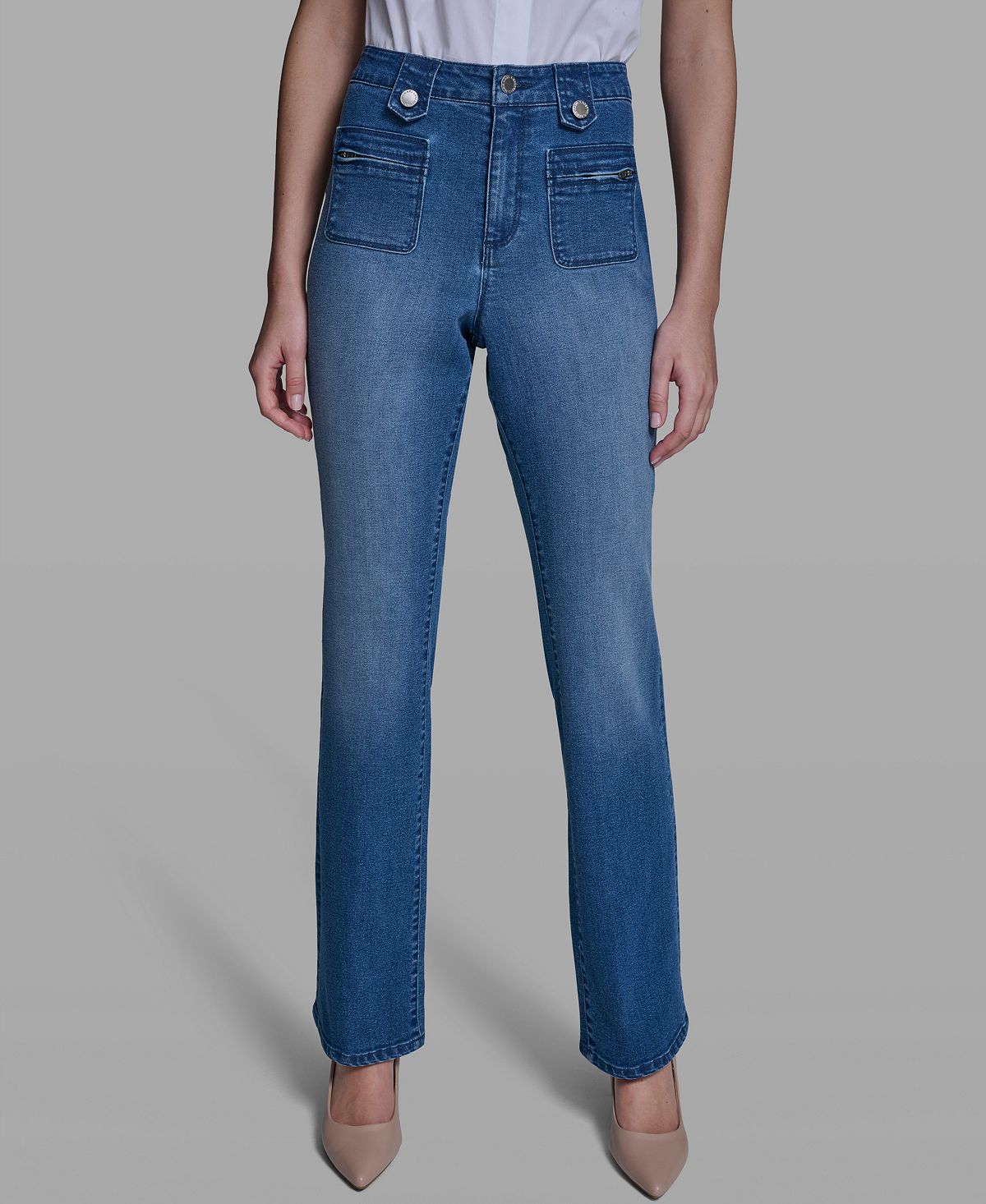 KARL LAGERFELD PARIS Women's Mid-Rise Straight Leg Jeans view 1 — MAYCSS fashion products
