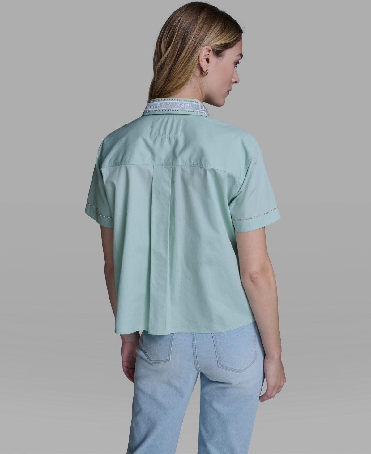 Karl Lagerfeld Paris Women's Short-Sleeve Collared Top
