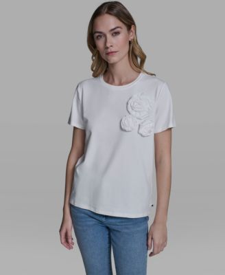 Women's Rose Trim Knit Crew Neck Top