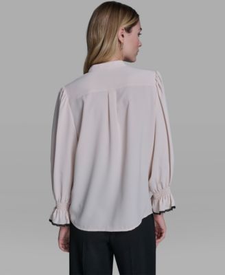 Women's Ruffle Lace Trim Long-Sleeve Blouse