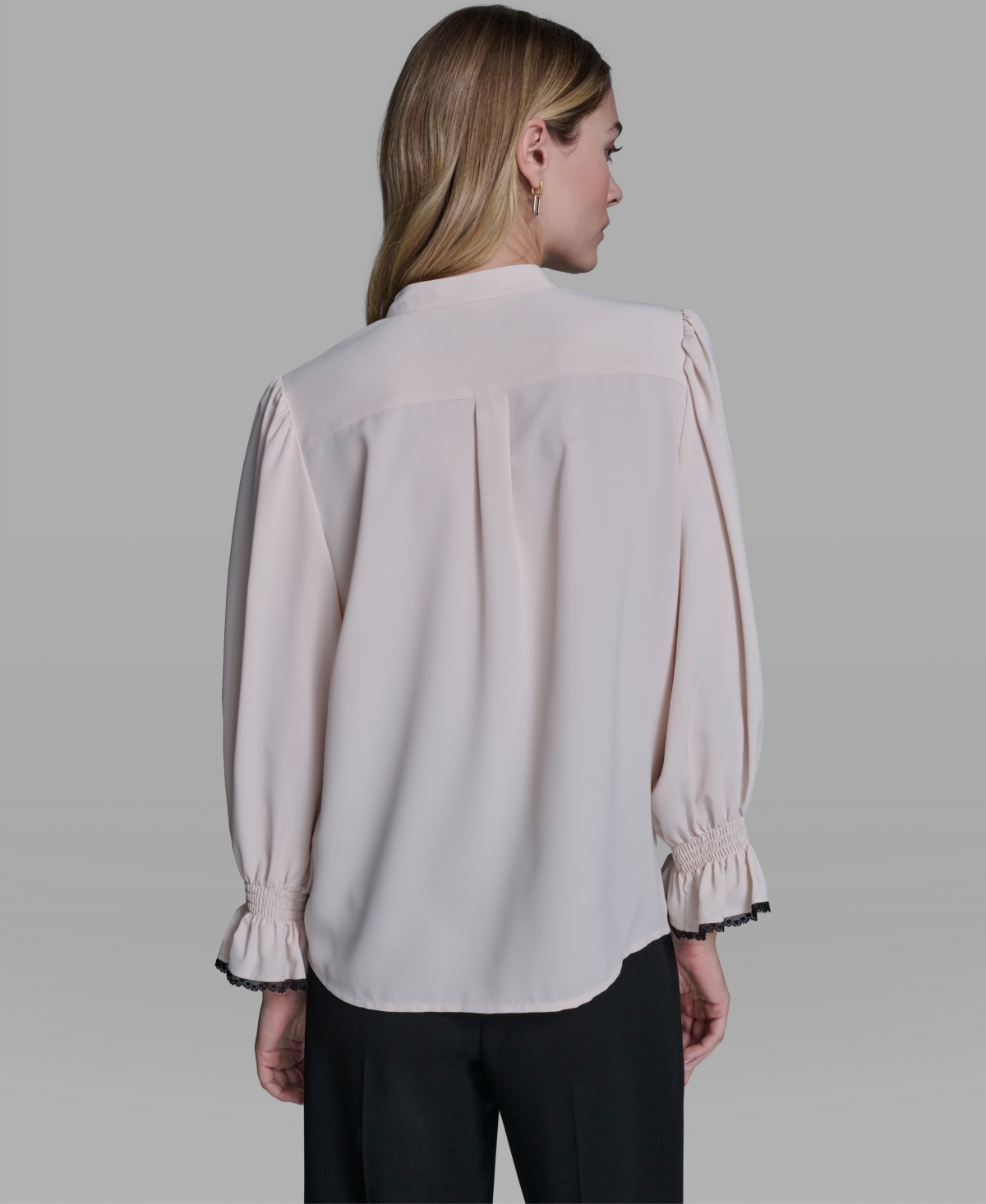 Karl Lagerfeld Paris Women's Ruffle Lace Trim Long-Sleeve Blouse