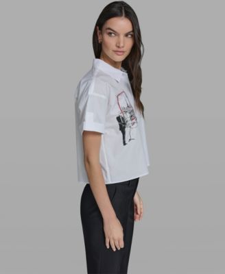 Women's Cropped City Scene Collared Top