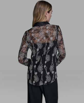Women's Paris Lace Print Collared Top
