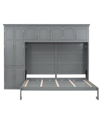 Queen Size Murphy Bed Wall Bed with Cabinets,Gray
