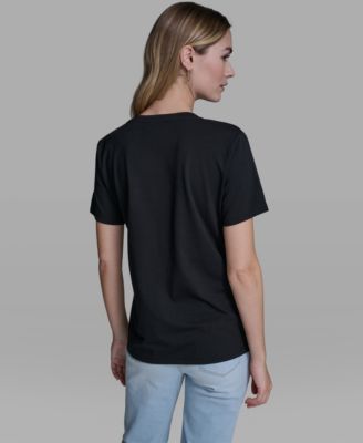 Women's Rose Trim Knit Crew Neck Top