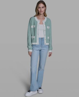 Women's Marled Crew Neck Cardigan Sweater