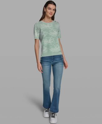 Women's Flower Print Short-Sleeve Sweater