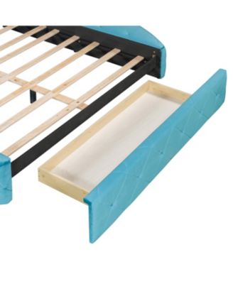  Queen Upholstered Platform Bed w/ Wingback, Drawer & Stools