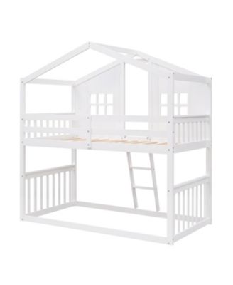 Twin Over Twin House Bunk Bed With Ladder, Wood Bed