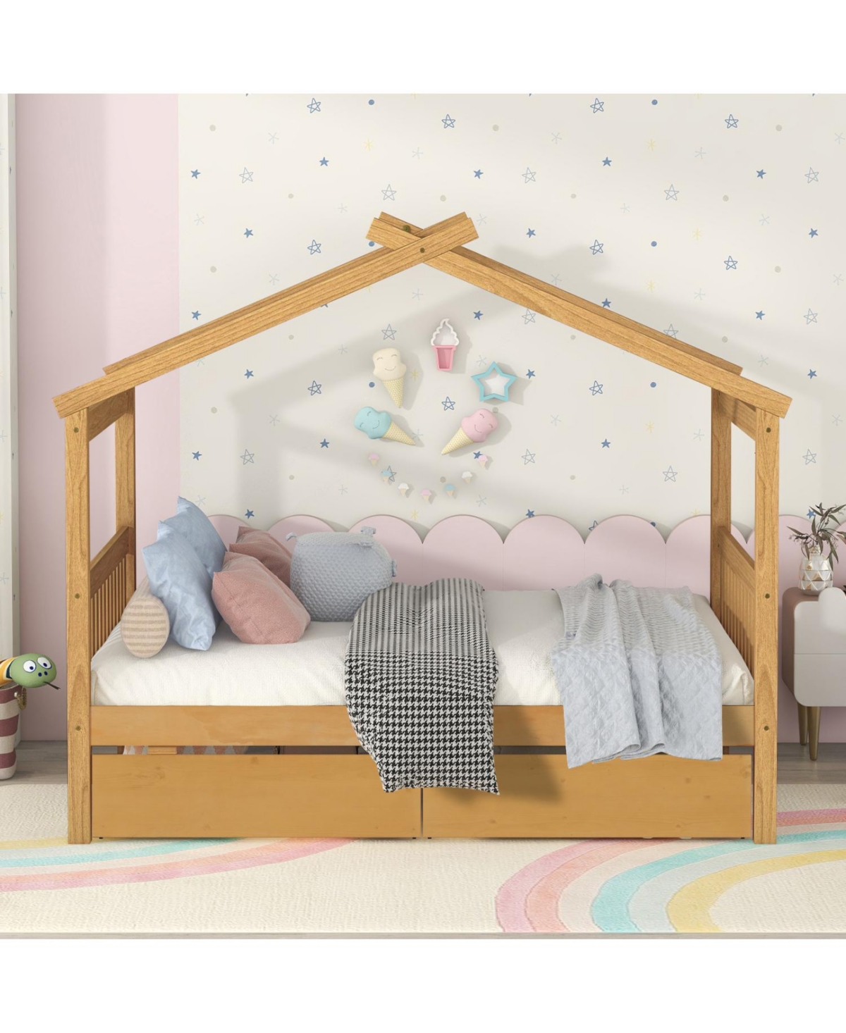 Streamdale Furniture Full Wooden House Bed with Drawers, White