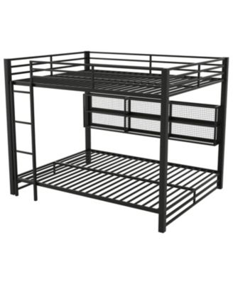 Metal Queen over Queen Bunk Bed with Storage Cabinets and LED