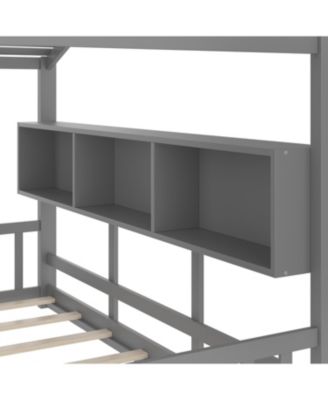 Floor House Bed Toddler Kids Montessori Bed w/ Shelf & Roof.