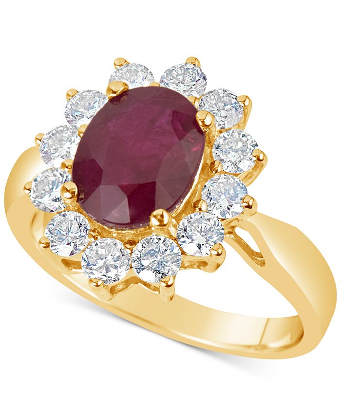Macy's Ruby (2-1/5 ct. t.w.) and Diamond (1 ct. t.w.) Ring in 14k Gold ...
