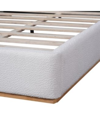 Boucle Wingback Bed Frame, Solid Wood Base