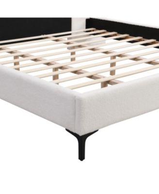 Chic Boucle Upholstered Bed with Integrated Lights and Shelves, White, King