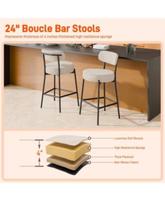 Bar Stools Set of 3, 24 Inches Modern Counter Height Bar Stools with Curved Back Metal Legs, Upholstered Tall Barstools