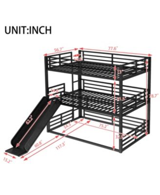 Triple Bunk Bed with Slide, Metal, Heavy-Duty