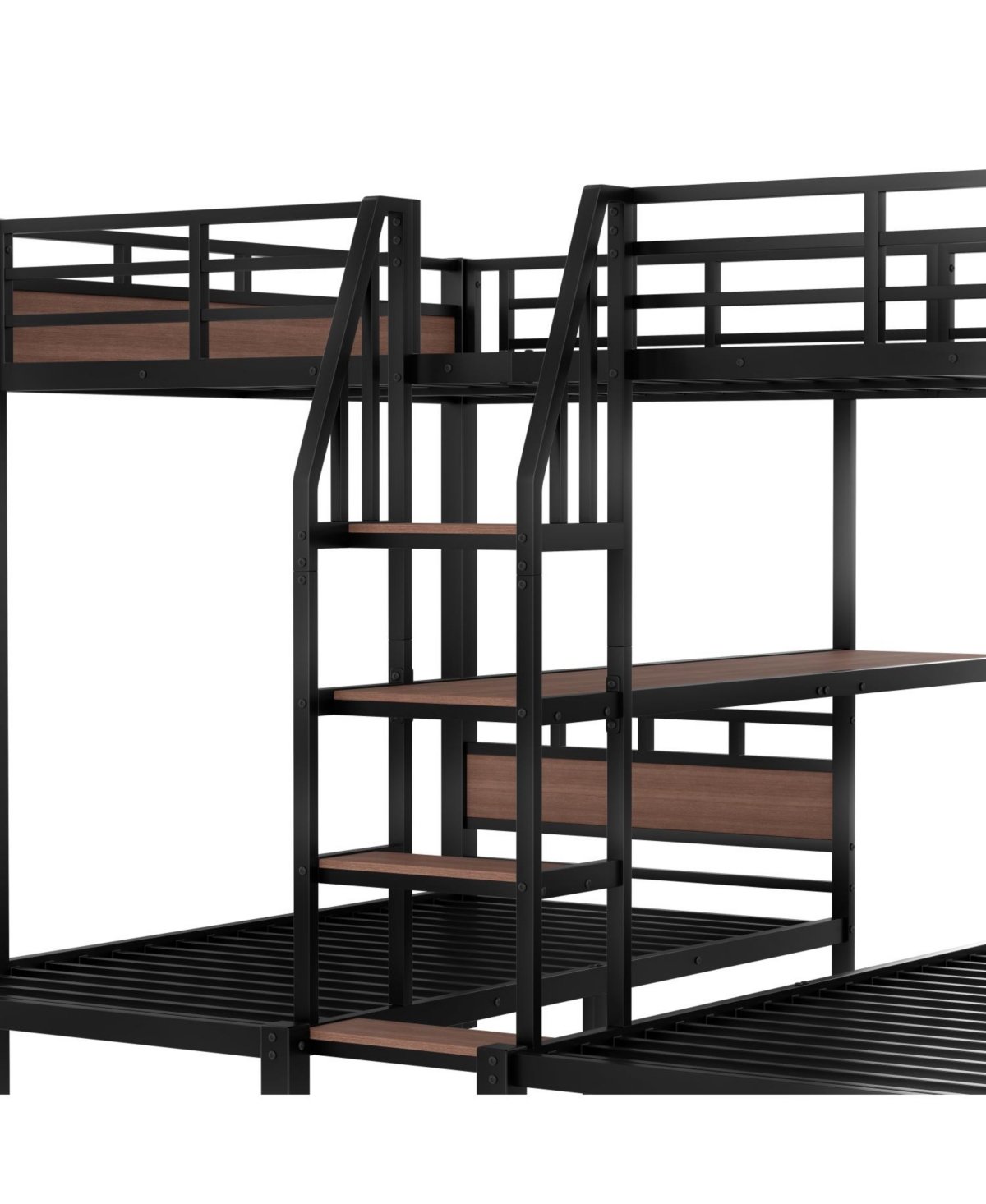 Streamdale Furniture Queen/Twin/Twin Metal Bunk Bed w/ Storage - Black