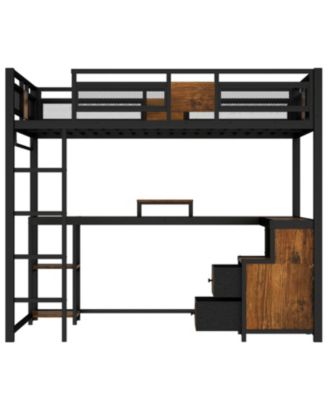 Queen Loft Bed with Desk & Storage