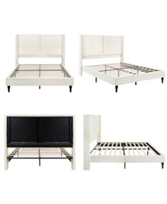 Queen Bed Frame, 55.5" Upholstered Headboard, Boucle Fabric