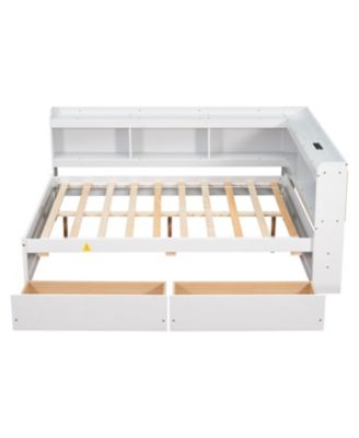 L-Shaped Bookcase Bed with Power, USB & Drawers