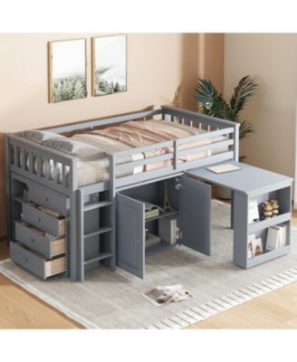 Twin Loft Bed with Desk & Storage - Grey