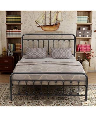 Queen Metal Bed Frame with Vintage Headboard