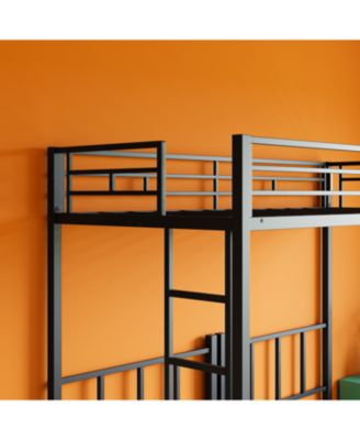Triple Twin Metal Bunk Bed with Guardrails & Ladder