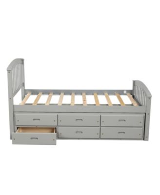 Twin Size Platform Storage Bed Solid Wood Bed With 6 Drawers