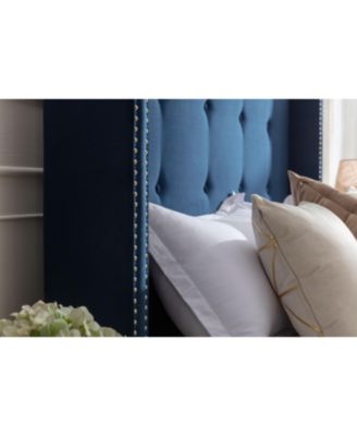 Peyton Queen Upholstered Bed Blue Velvet, Easy Assembly