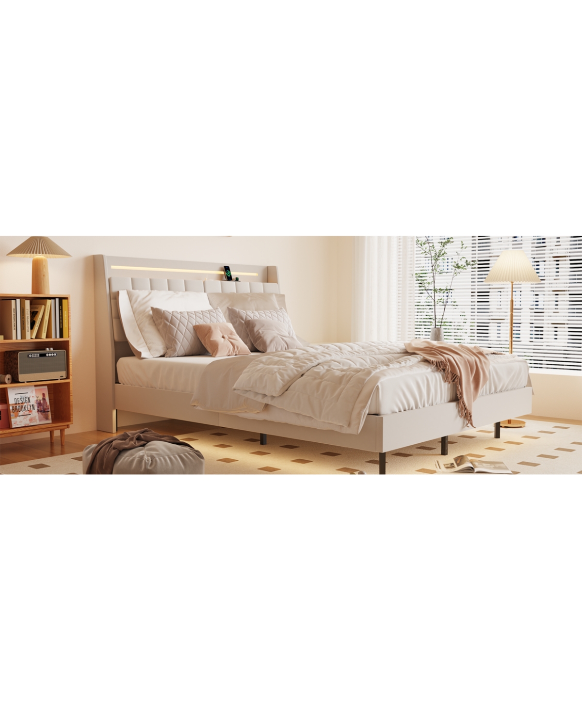 Streamdale Furniture King Floating Bed Frame with Led and Charger