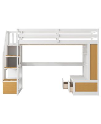 Loft Bed with Desk, Shelves, Drawers, & Storage Staircase