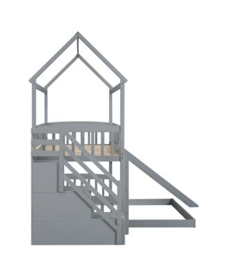 Streamdale Twin Bunk Bed with Drawers, Slide, White