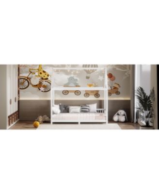 Wood Twin Size House Bed with Guardrail and LED