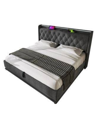 King Upholstered Bed with 360° LED Lighting, Hydraulic Storage, and USB-C Ports