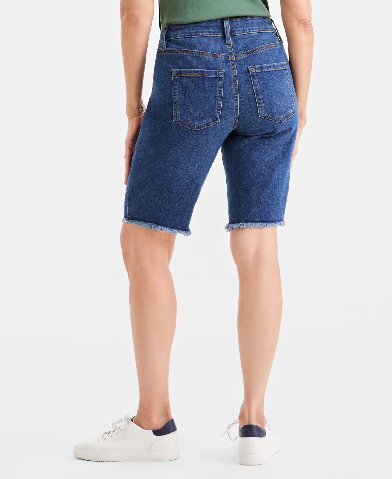 Women's Mid-Rise Raw-Edge Bermuda Jean Shorts