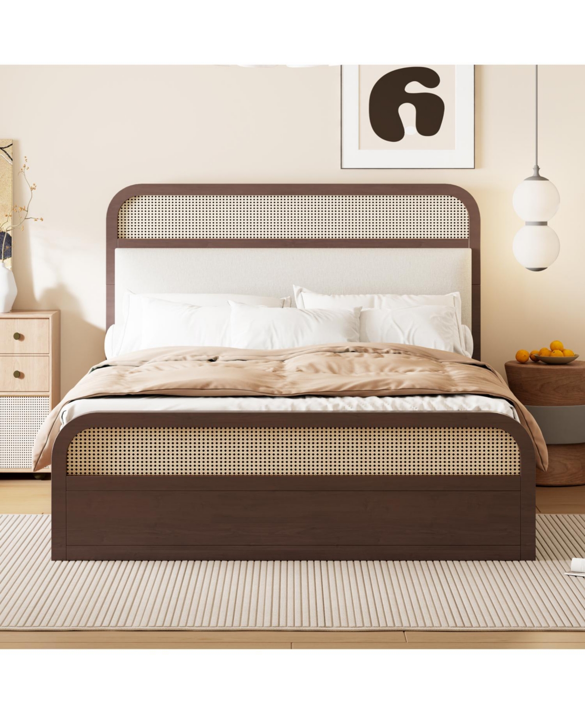Streamdale Furniture Wooden Platform Bed with Trundle and 2 Drawers