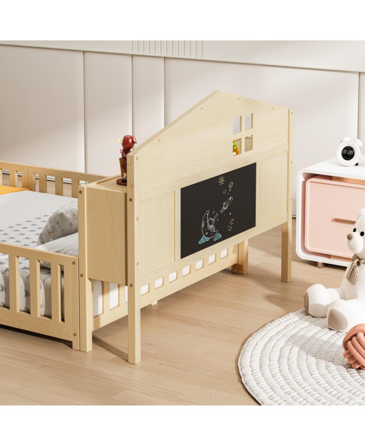 Streamdale Furniture Full-Size Floor Beds with Bookcases, Blackboard, Storage