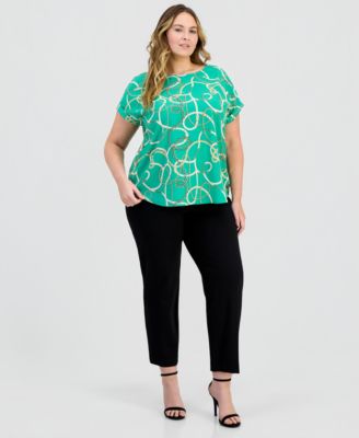 Plus Size Printed Boat Neck Short-Sleeve Top