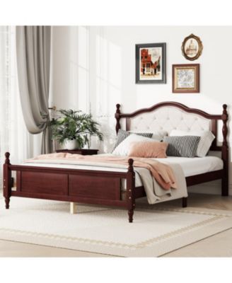  Queen Pine Bed with Upholstered Headboard and Footboard